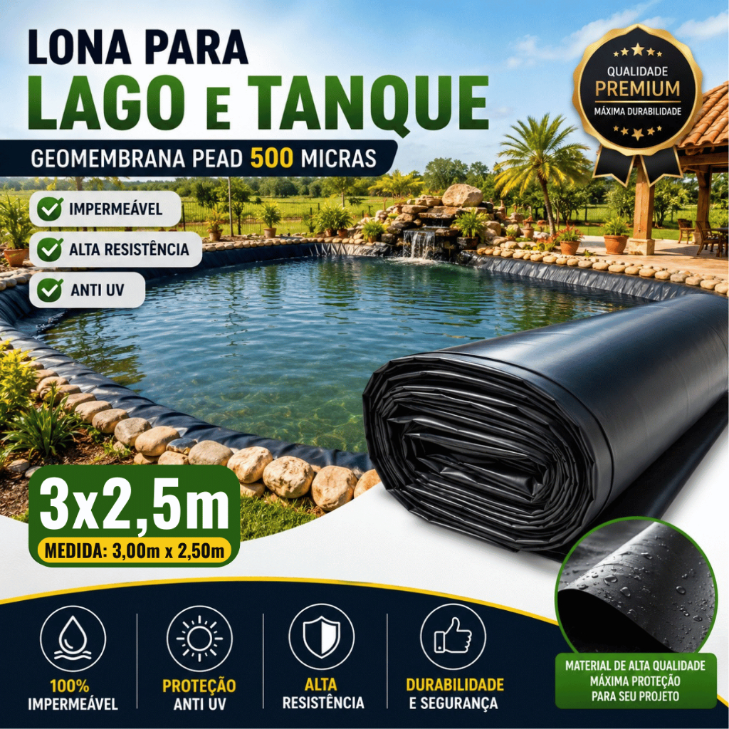 Lona 3x2,5 PEAD Para Lago Tanque Muro De Arrimo Geomembrana 0,5mm 500 Micras