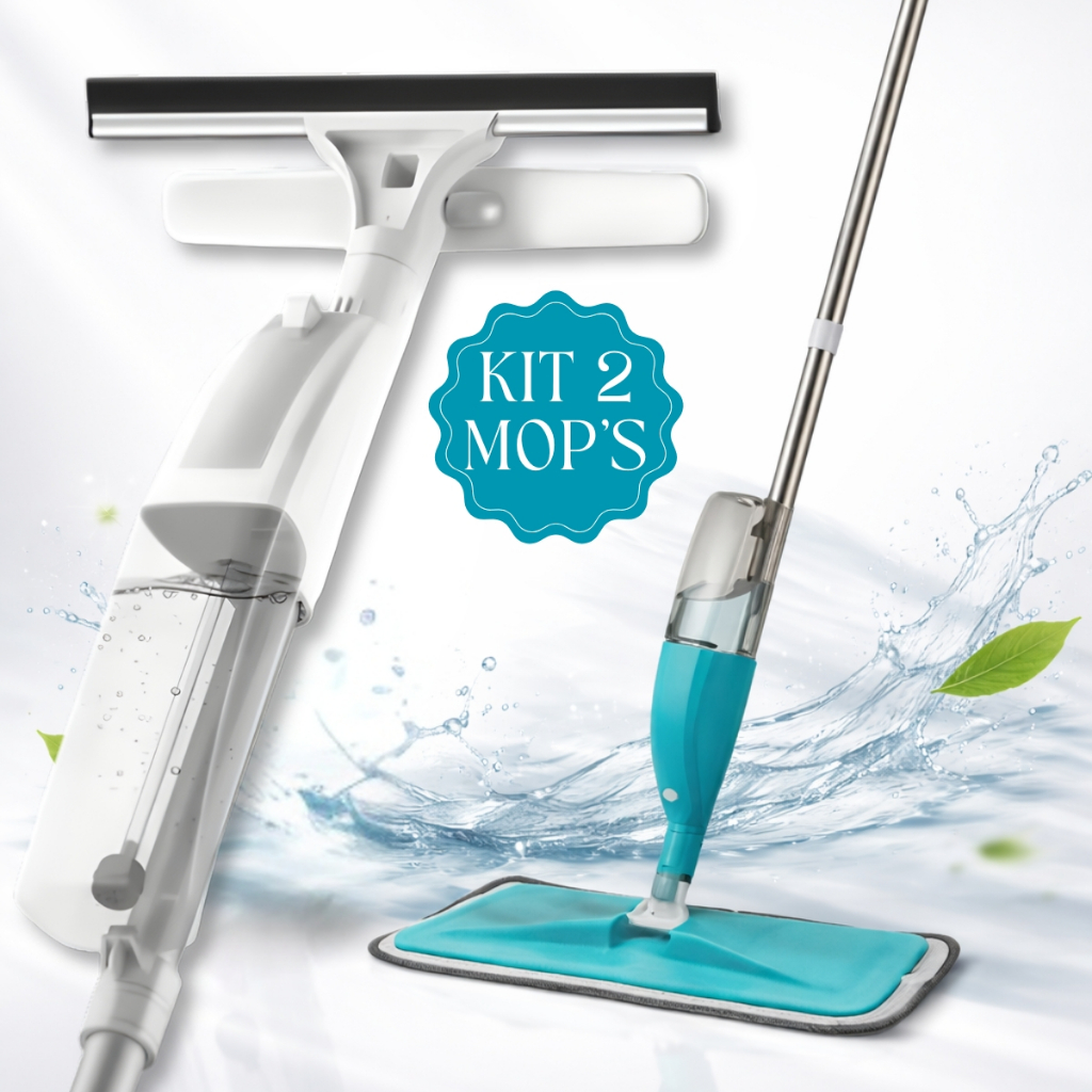 Kit Rodo Mop Spray Mágico Para Chão + Rodo Limpa Vidro Janela Box Profissional 360 Limpeza Rápida