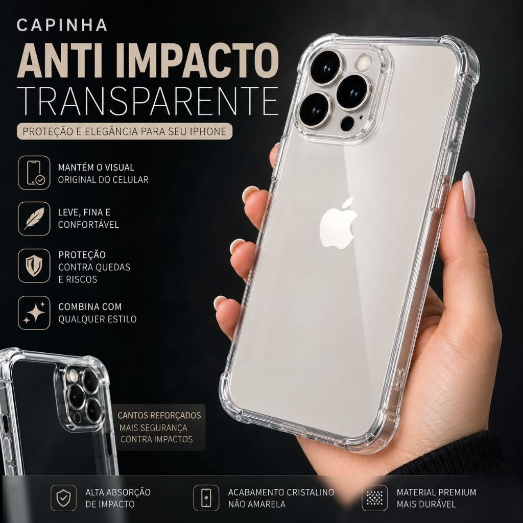 CAPA CAPINHA CASE PARA IPHONE ANTI IMPACTO TRANSPARENTE TPU PARA IPHONE 11 12 13 14 15 16 17 PRO PROMAX