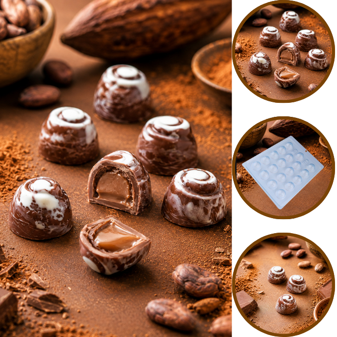 1~10 Forma Simples Bombom Cereja Caracol 132 - (B1) em Acetato BWB Para Bombom e Confeitaria.(CHOCO)