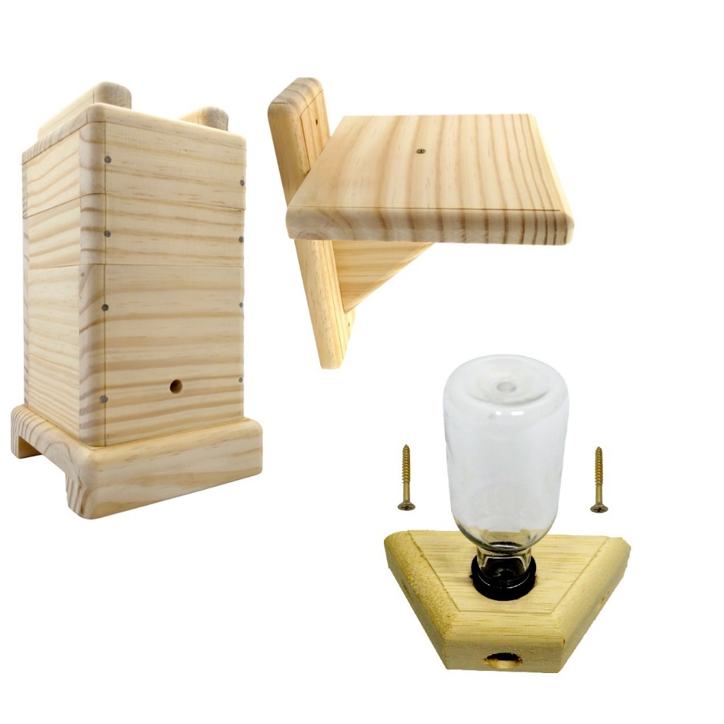 Caixa Para Abelhas Jataí 12x12 com encaixe acetato + suporte de parede + alimentador