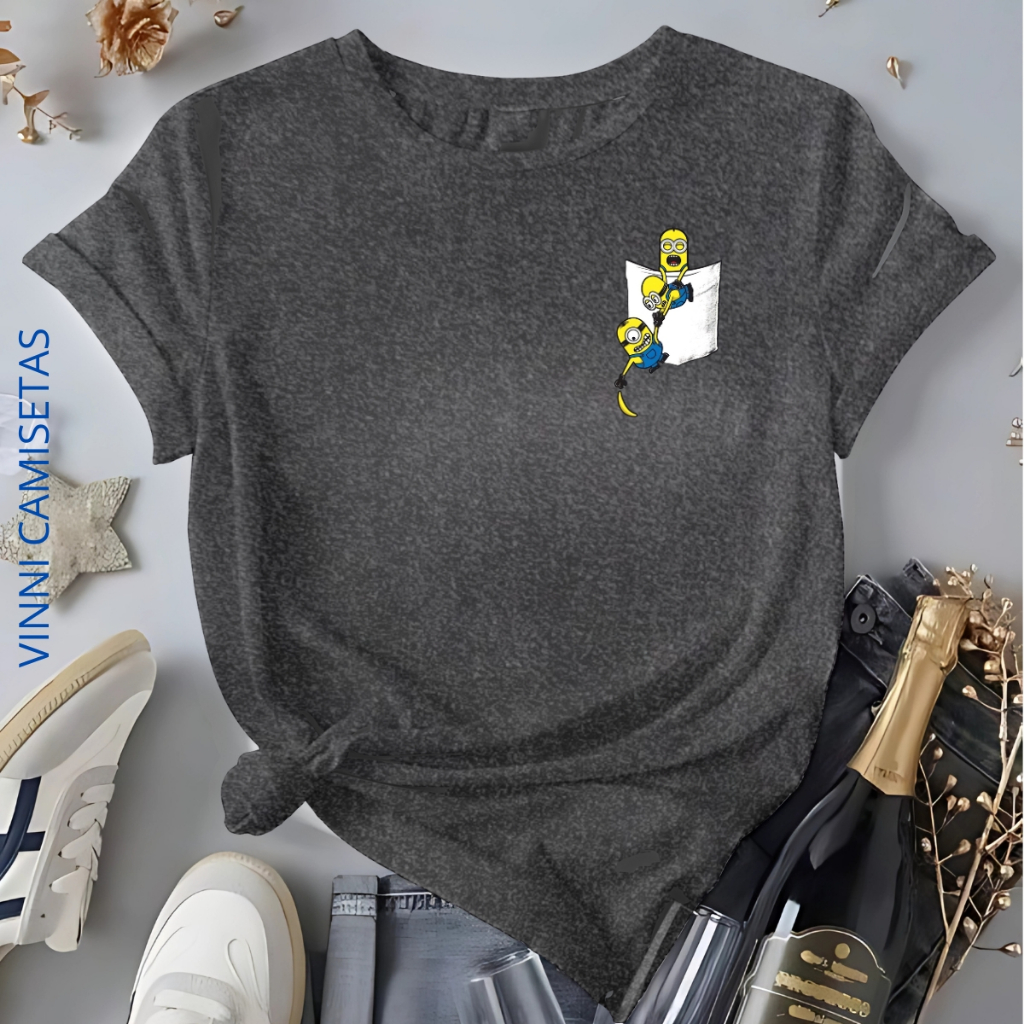 Camiseta Minions Bolsinho Adulto Unissex Blusa 100% Algodão Envio Rápido