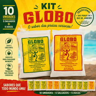 Biscoito Globo Doce e Salgado Kit com 10 Unidades Crocância Biscoito Sensaçao das Praias Cariocas
