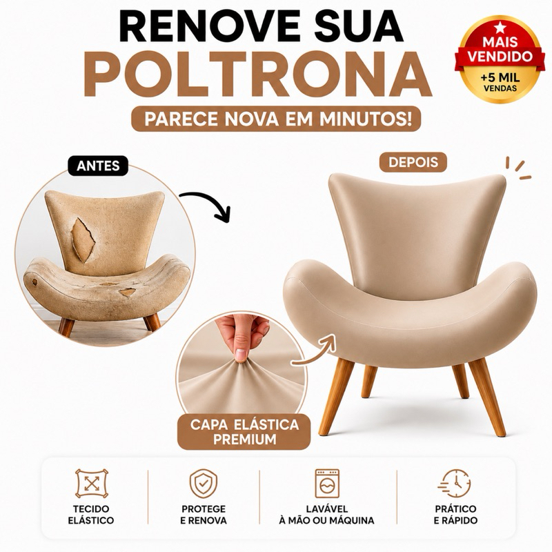 Capa Poltrona decorativa Canoa Pé Palito Malha Gel Premium
