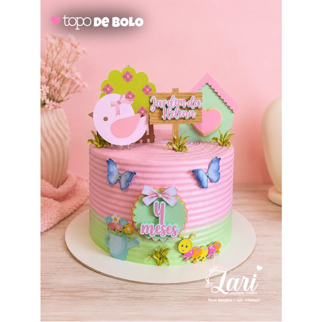 Topo de Bolo JARDIM ENCANTADO Personalizado | Nome + Idade | Pronto p Uso | Aniversário | Mesversário