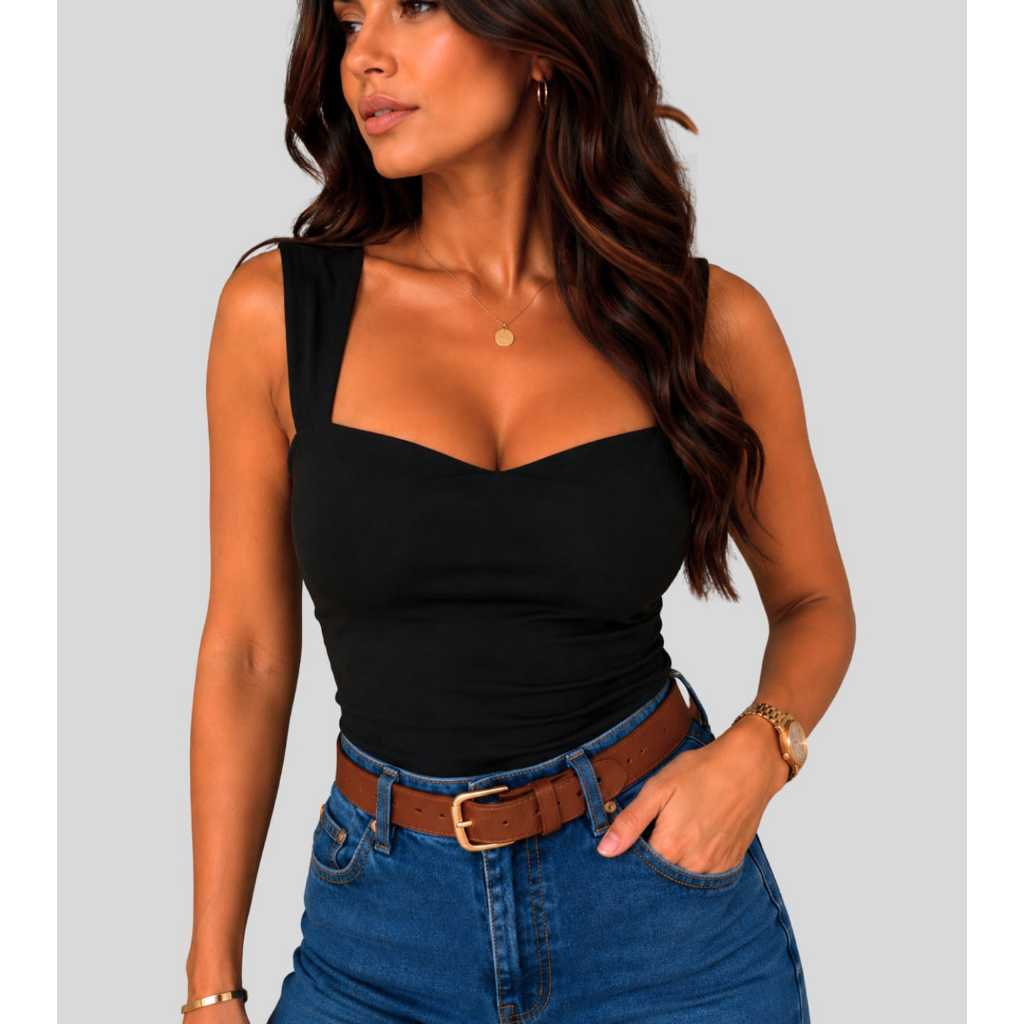 Blusa Regata Decote Frente e Costas Tecido Suplex Modelo Casual Dia a Dia Blusinha Elegante