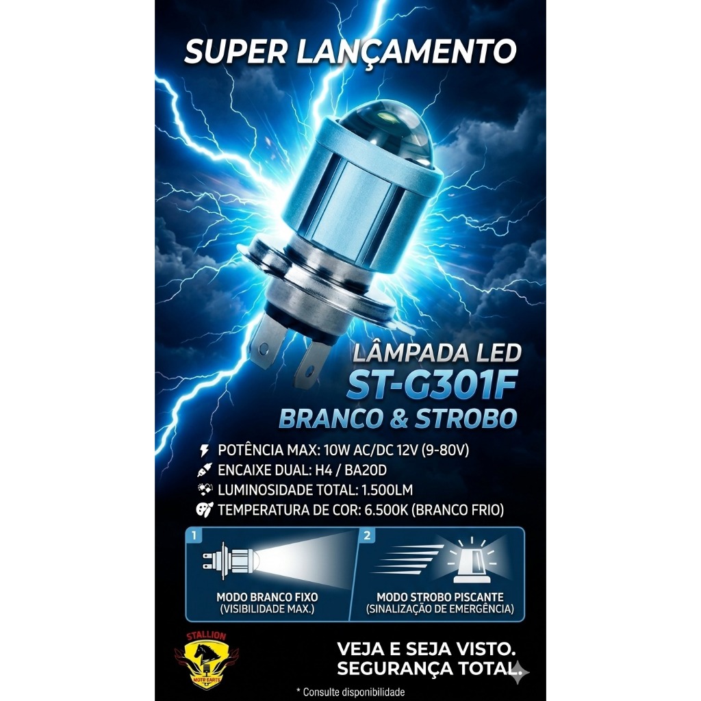 Lâmpadas Led Moto / Carro COM STROBO H4 Ba20d 6500k Olho De Peixe Potente