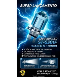 Lâmpadas Led Moto / Carro COM STROBO H4 Ba20d 6500k Olho De Peixe Potente