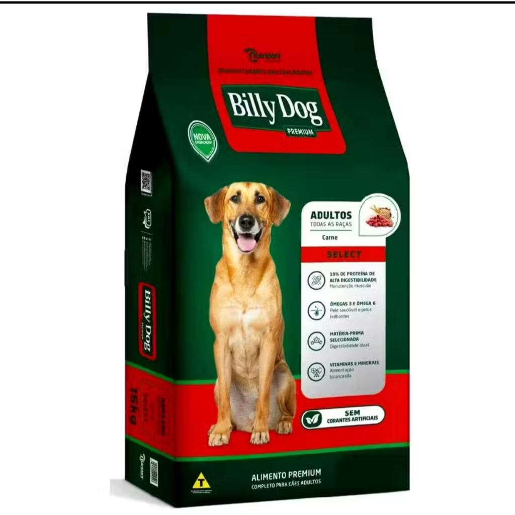 RAÇÃO BILLY DOG ADULTO SELECT PREMIUM CARNE 15KG - ADULTO TODOS OS PORTES
