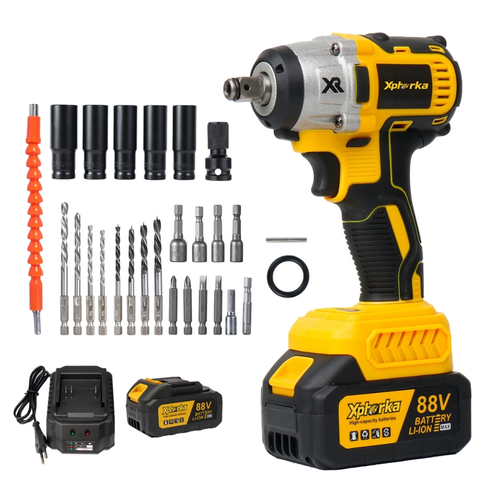 Parafusadeira Furadeira e Chave De Impacto 88v 2 Baterias Sem Fio Soquetes com Maleta Profissional