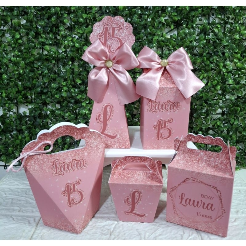 Kit Caixinhas 15 anos Rosa. Lembrancinha Personalizada Festa  Aniversário(FAZEMOS TDS IDADES/CORES)