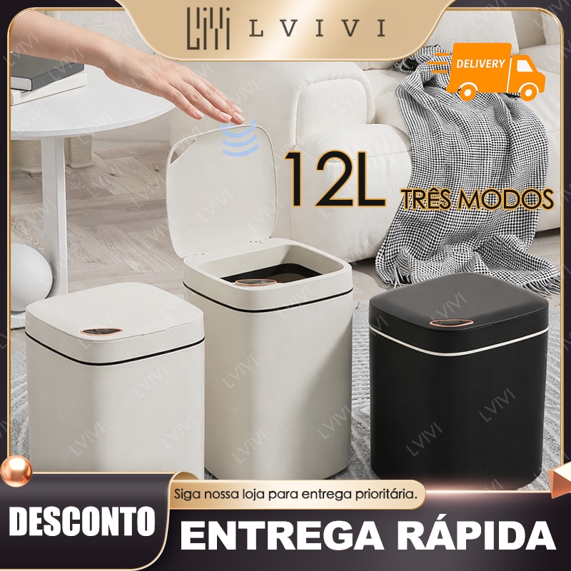 Lixeira Automática Inteligente De 12 Litros Para Banheiro Cozinha Escritório Quarto Com Sensor Smart B-Max
