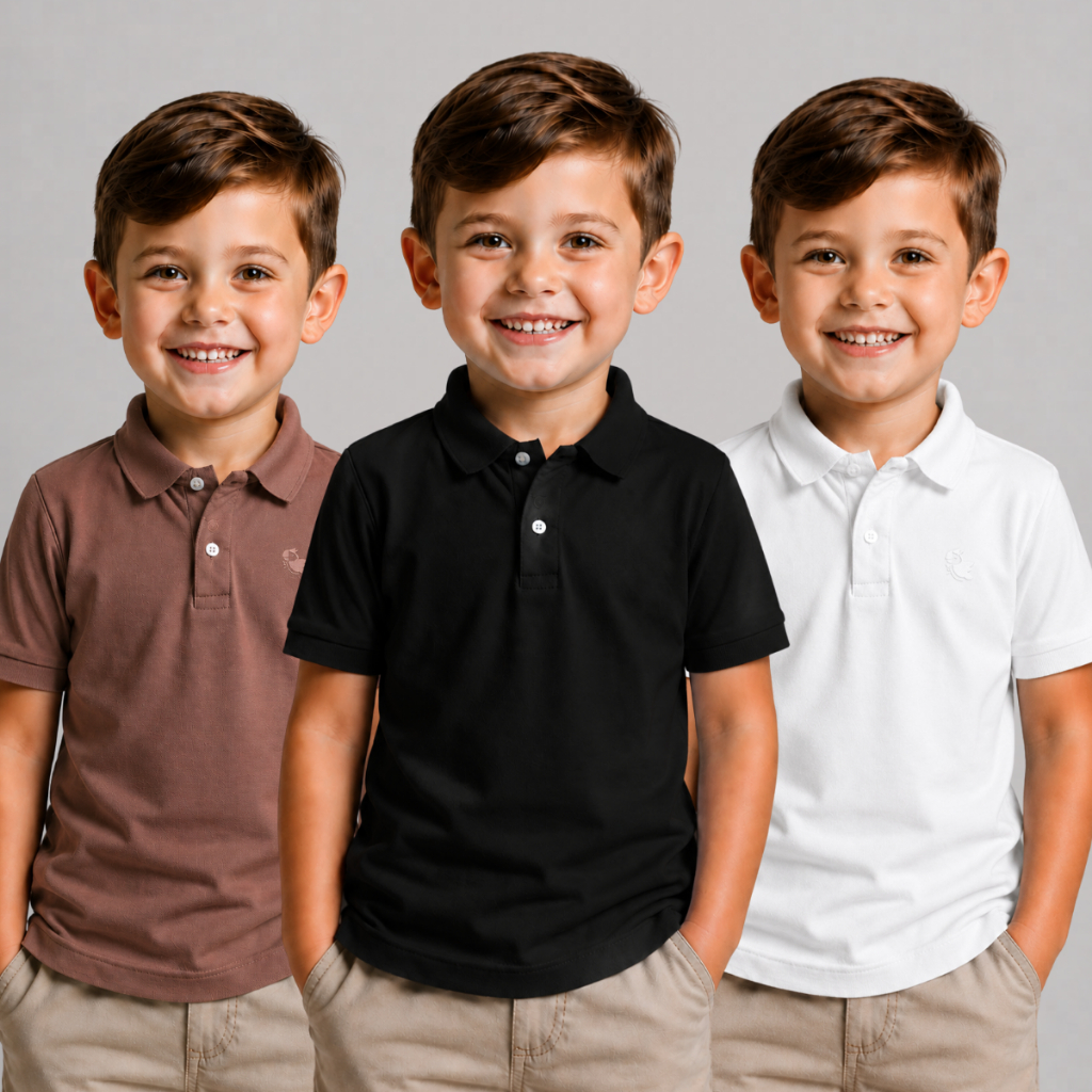 KIT 3 Camisa Básica Polo Infantil manga curta