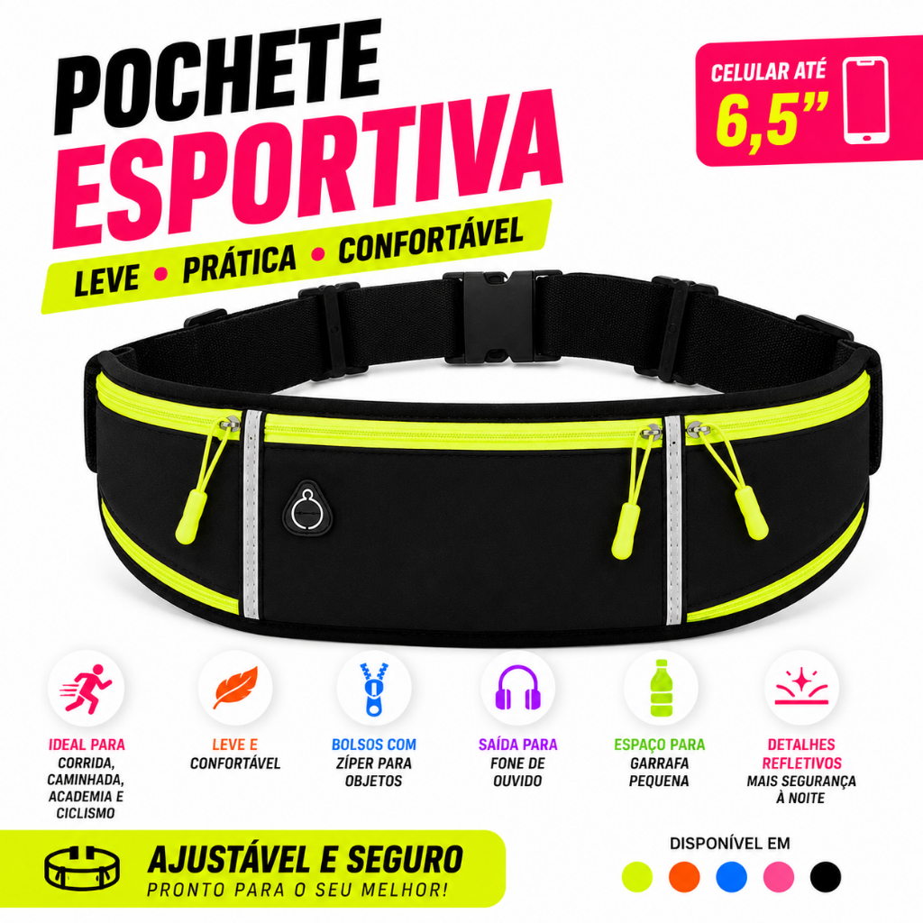 Pochete Esportiva Running Cintura Porta Celular Garrafa Corrida Academia Caminhada Fitness Unissex