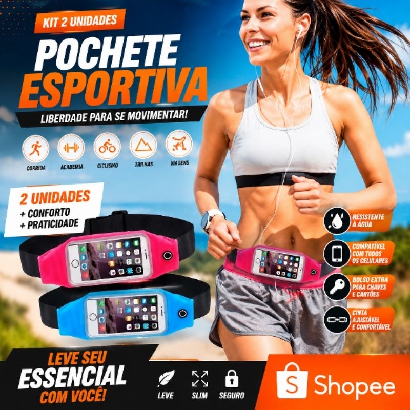 Kit com 2 pochete esportiva para corrida, porta celular para academia, suporte para corrida, pratico e impermeavel