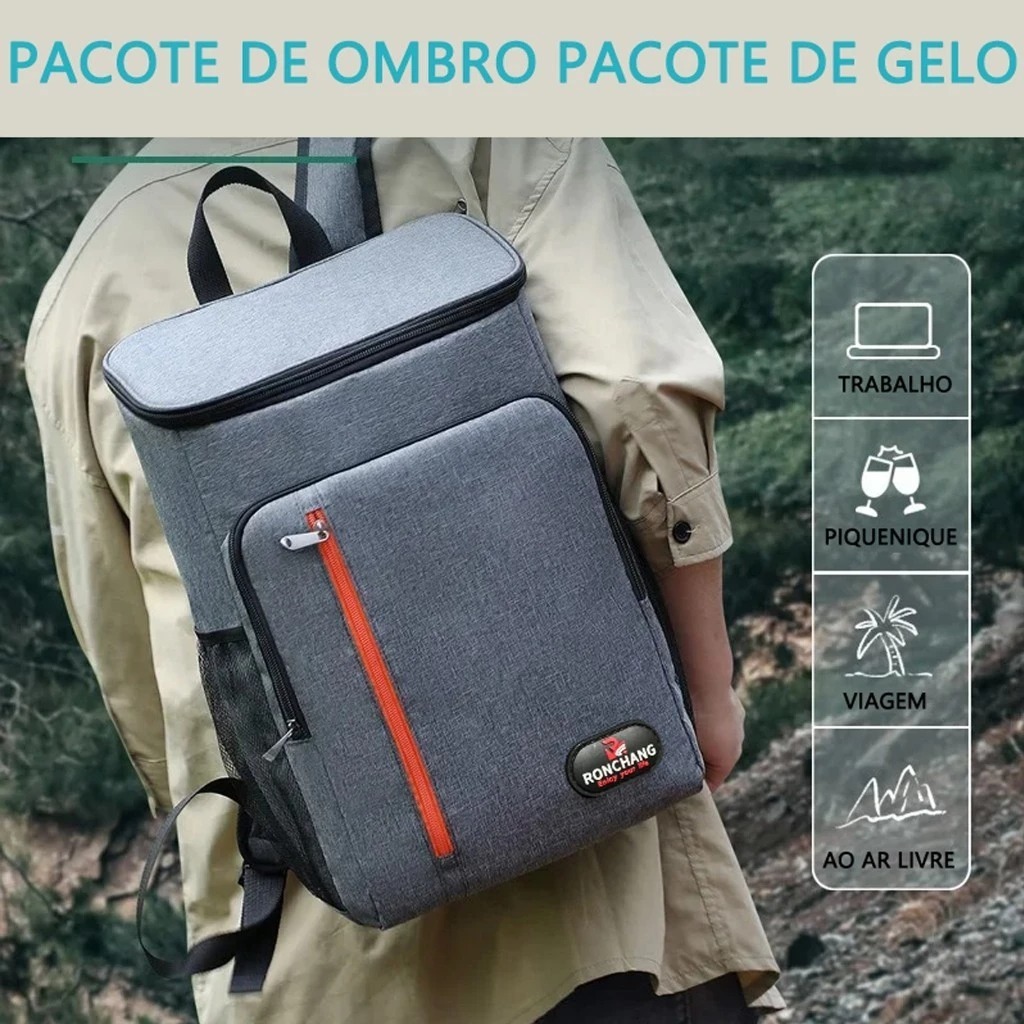 Mochila Térmica Cooler Capacidade 18L Impermeável Portátil Piquenique Quente Frio