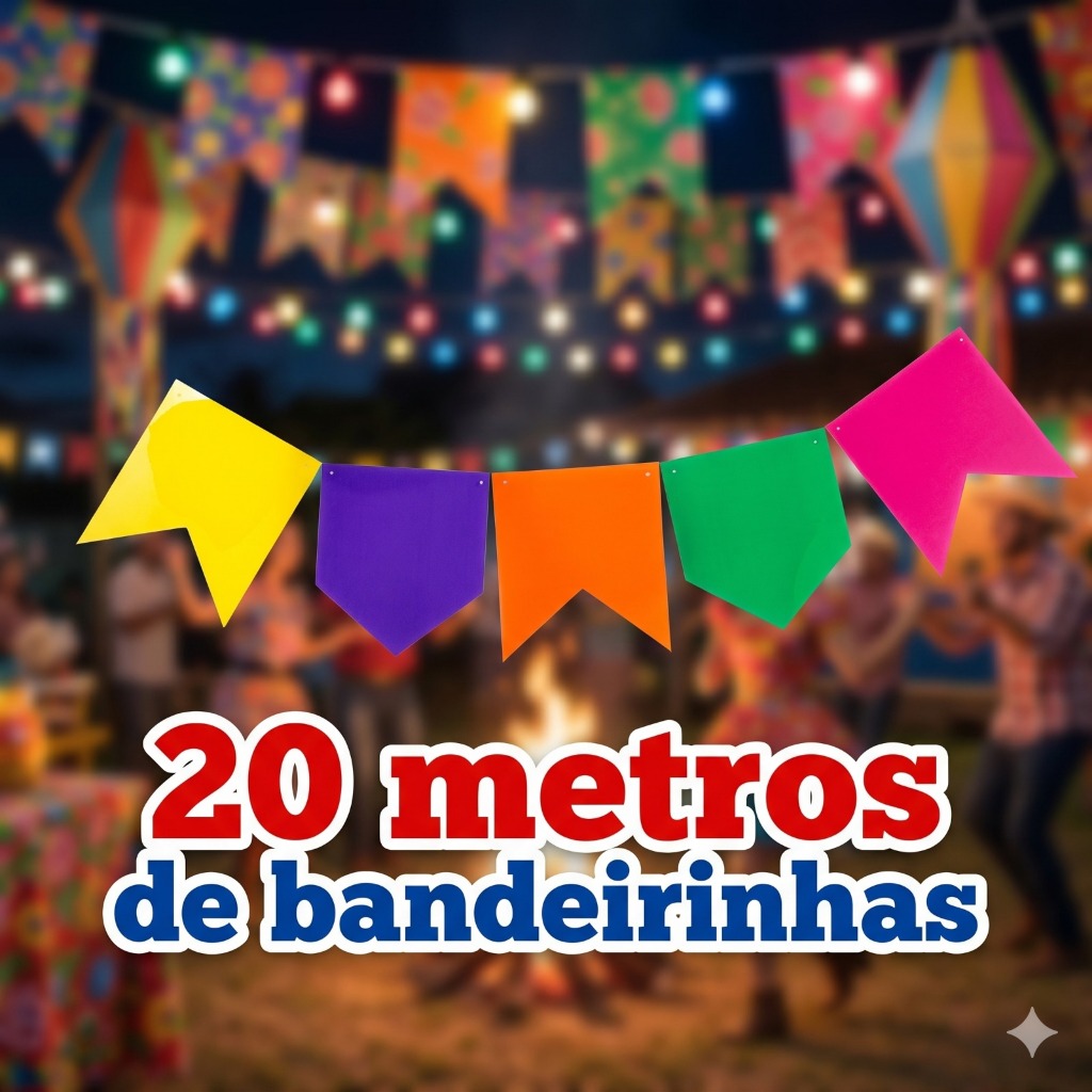 Kit 32 Bandeirinha Festa Junina De Plástico Colorido 20 Metros