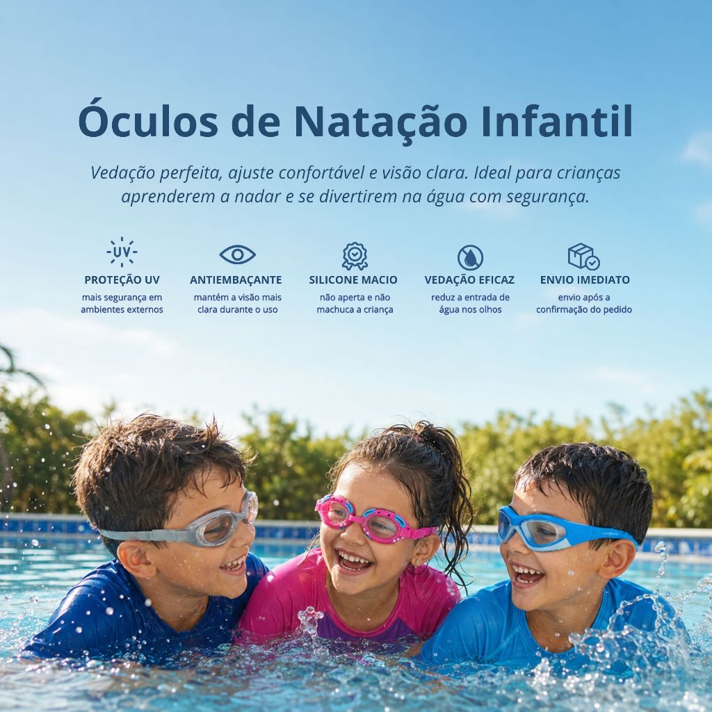 Óculos Natação Menino Menina Infantil Antiembaçante Proteção UV Com Estojo Piscina Praia