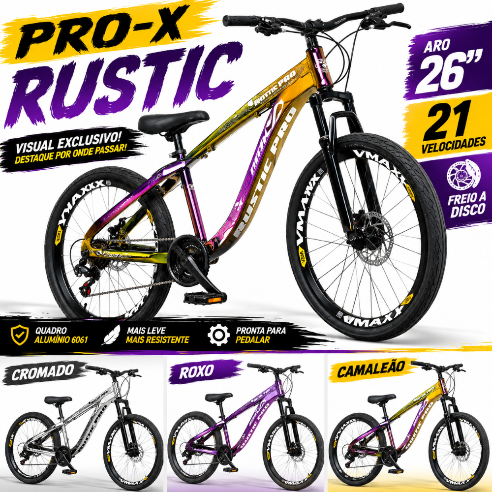 Bicicleta Aro 26 Pro-X Rustic 21v Freio A Disco Alumínio 6061 Vzan Vmaxx