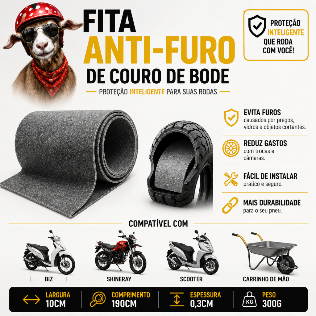 Fita Proteção Anti Furo Par Moto Elétrica PCX Shineray Bike Elétrica Couro de Bode