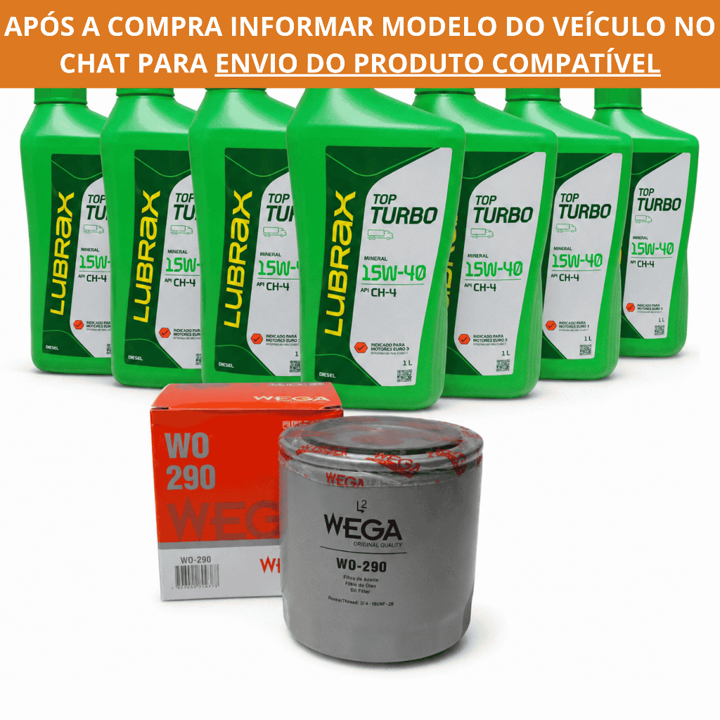 Kit 7 Óleos Lubrax Top Turbo 15W40 CH4 S10 2.5 Motor Diesel + Filtro de Óleo