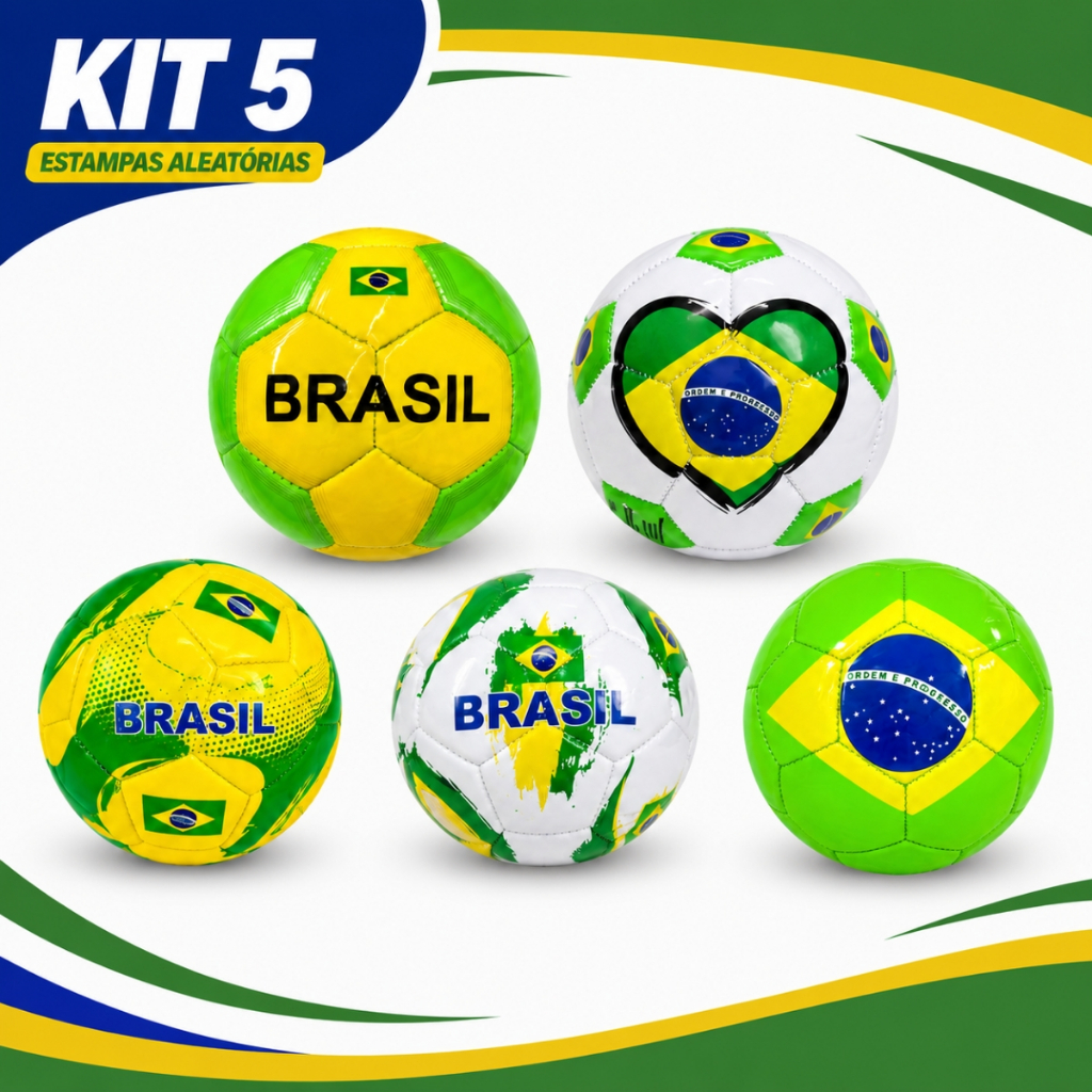 Kit 5 Mini Bola Do Brasil Futebol N°2 Atacado Copa do Mundo Seleção Brasileira Pequena Infantil