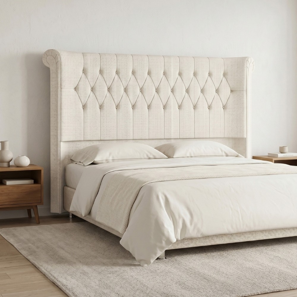 Cabeceira Cama Box Queen 160cm Estofada Meora P05 Linho Creme - Lyam Decor