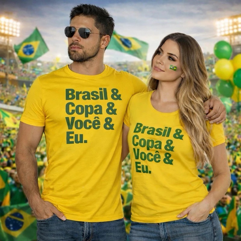 Kit Casal | Torcedor Brasil Copa do Mundo 2026 | Camisetas 100% Algodão