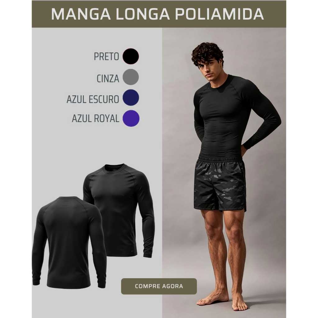 Manga Longa Camiseta Blusa Térmica Proteção UV50+ Segunda Pele Esportiva Treino Academia Premium