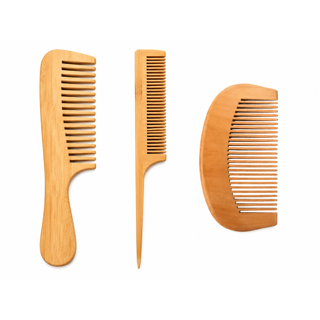 Kit 3 Pentes de Madeira Bambu Profissional Barbeiro Cabelo Barba Corte e Penteado Salão de beleza Madeira natural Bambu