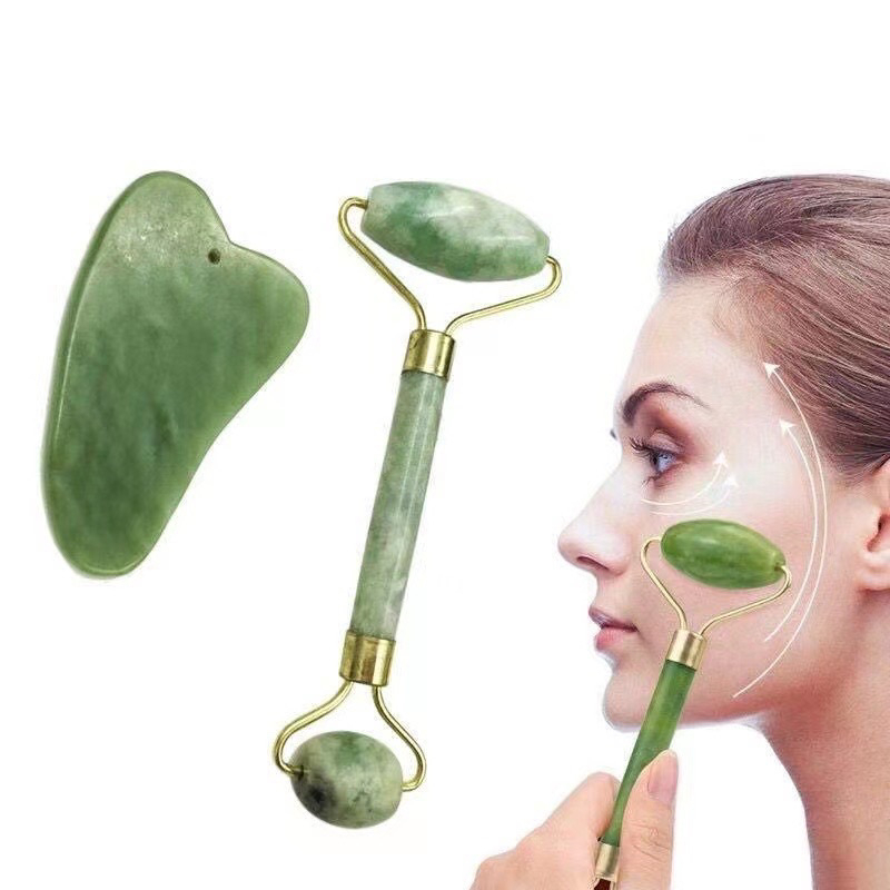Rolo Pedra de Jade Rolinho de Massageador Facial Pedra Jade Pedra GuaSha Anti Ruga