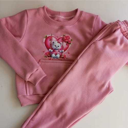 Conjunto Moletom Grosso Franelado Felpudo Infantil Agasalho Inverno Fofo Menina/Menino Estiloso