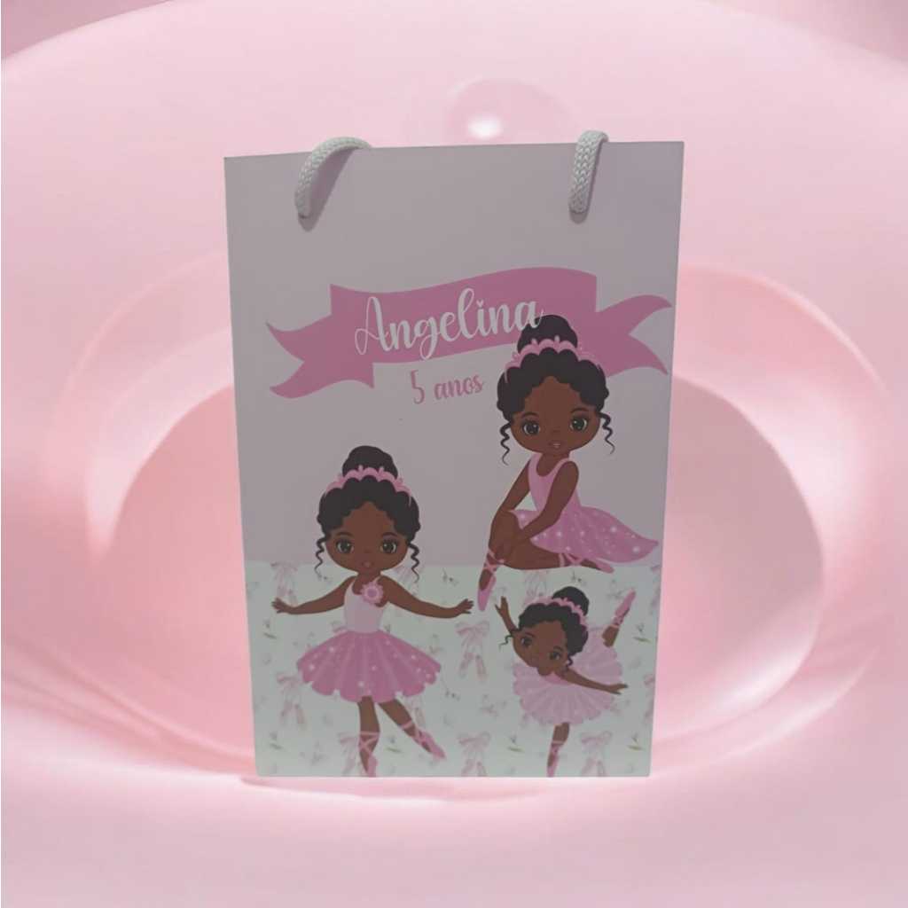 Sacolinha Personalizada com nome e idade (cabe Pipoca) Bailarina Negra Festa Aniversário Lembrancinhas