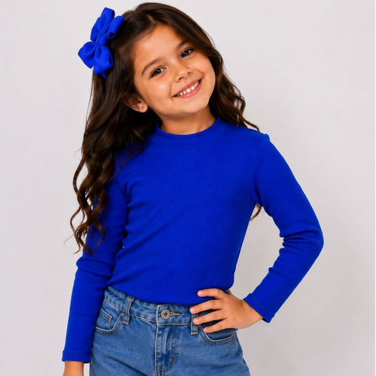 TIA DANI KIDS - BLUSA MANGA LONGA INFANTIL CANELADINHA DE ALGODÃO MENINA