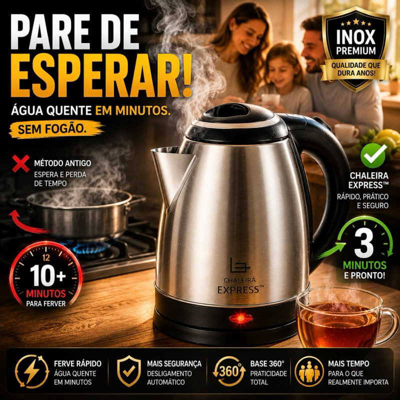 Chaleira elétrica Express™ Inox 1,8L Elétrica 220V Ferve Água Rápido com Desligamento Automático
