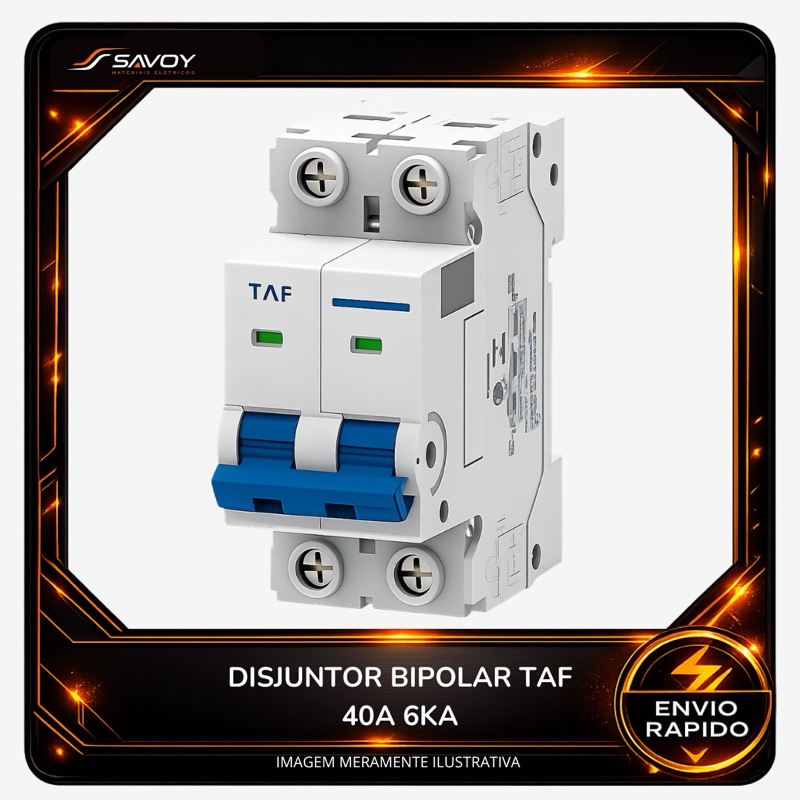 Disjuntor Bipolar 2P TAF 40A 6KA Curva C Proteção Elétrica Residencial