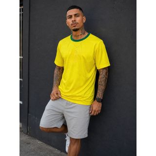 Camiseta texturizada amarela brasil masculina e feminina