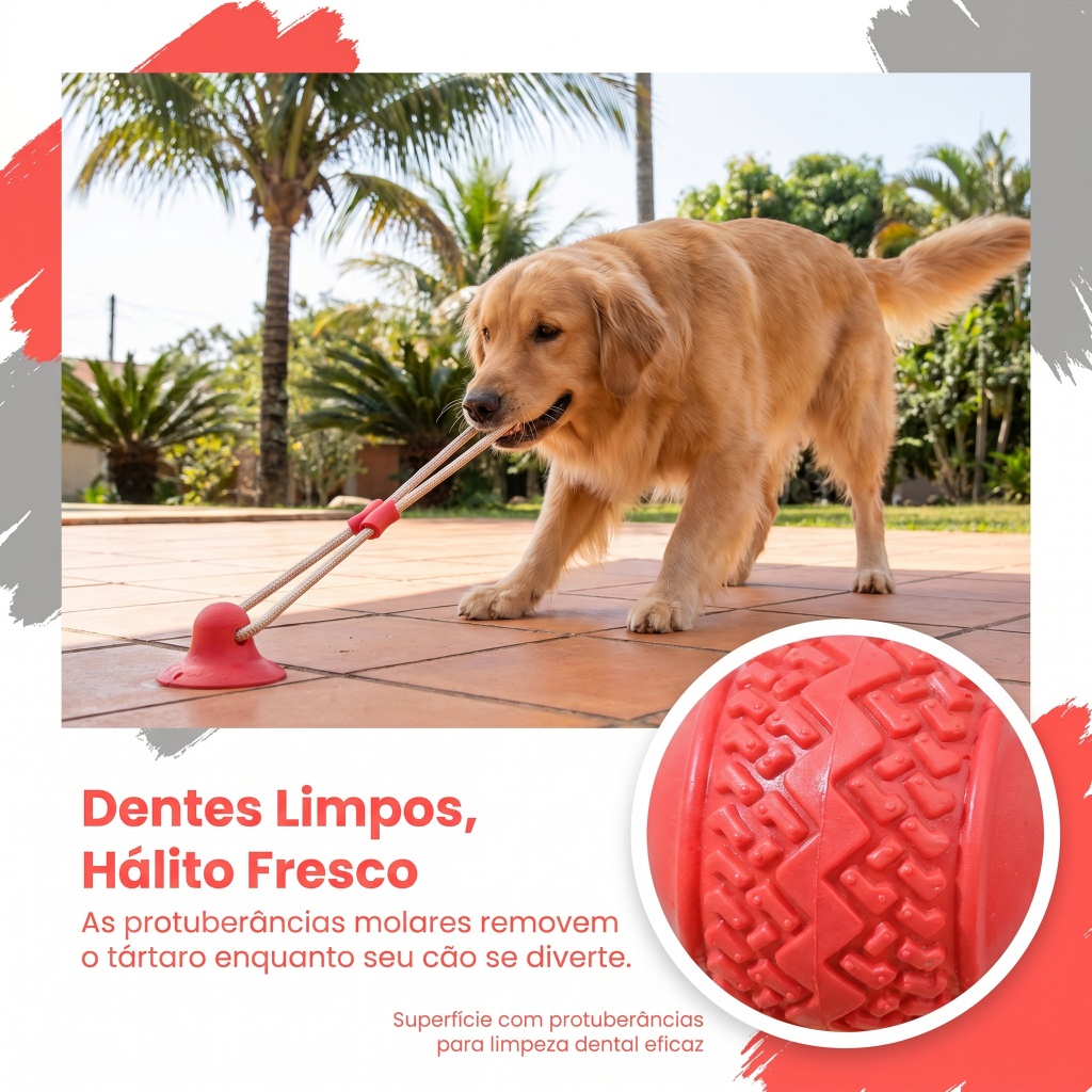 Brinquedo com Ventosa para Cães, Puxar e Mastigar, Limpa os Dentes, com Espaço para Petiscos, TPR