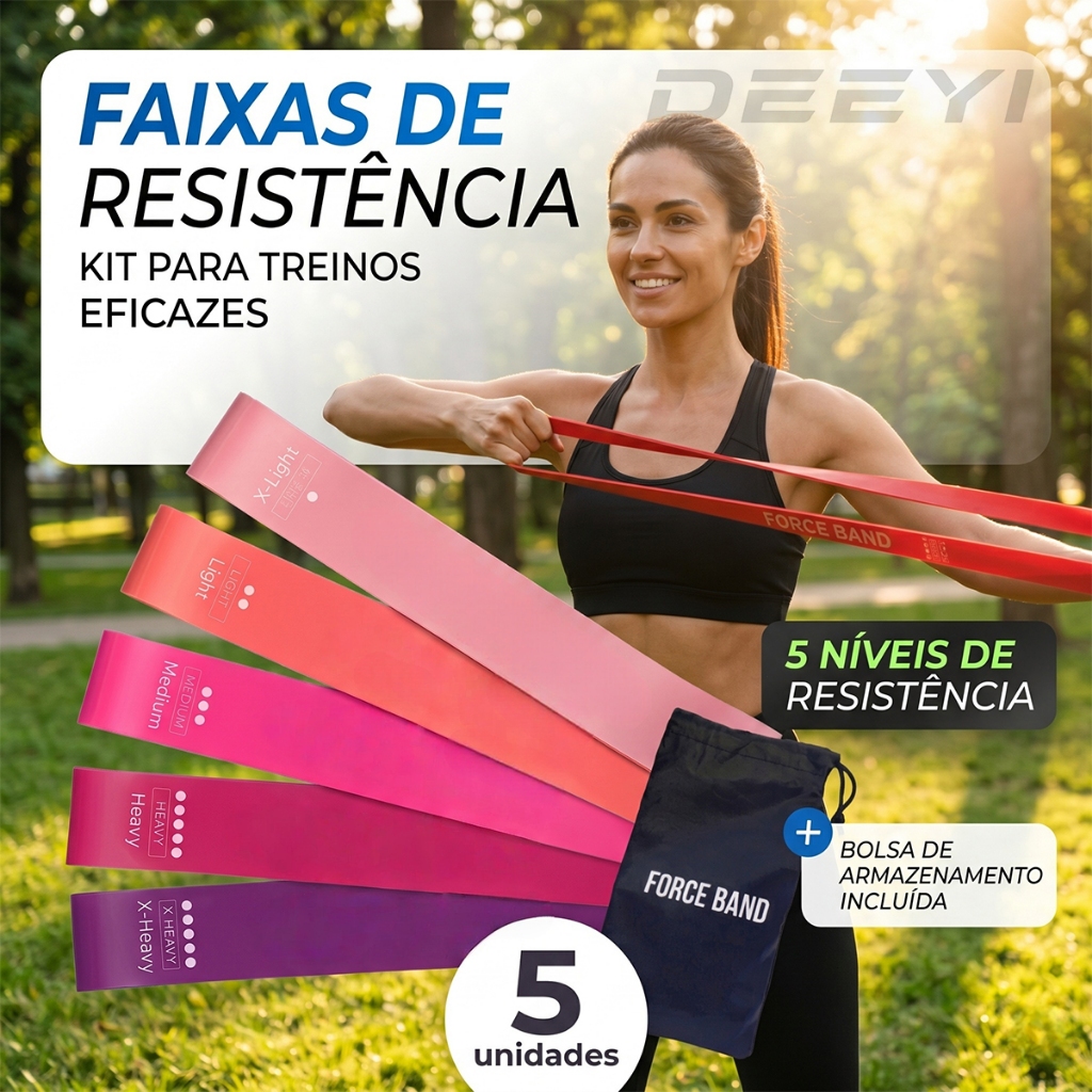 DEEYI Kit 5 Faixas Elásticas Mini Band Treino Em Casa Fitness Yoga Faixas Elástica de Resistência 5 Níveis