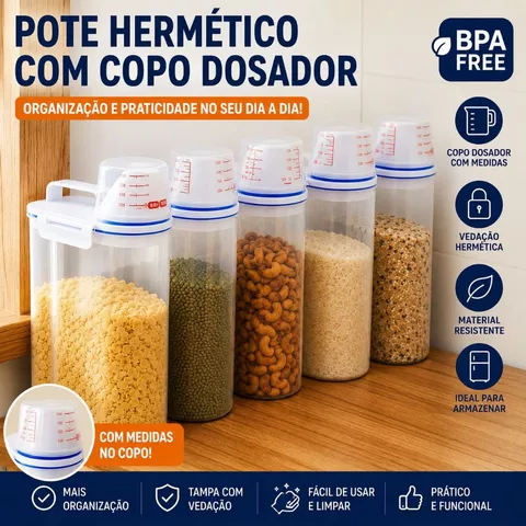 Kit 3 a 10 Potes Herméticos 2L Mantimentos Cozinha Grãos Arroz Organizador Lavanderia Sabão em Pó Amaciante Detergente