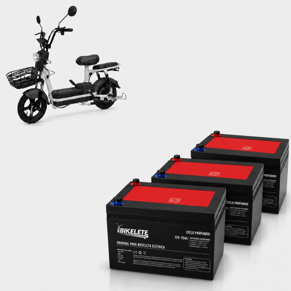 Kit 3 Baterias Bike Elétrica 12v 15ah Ciclo Profundo Scooter