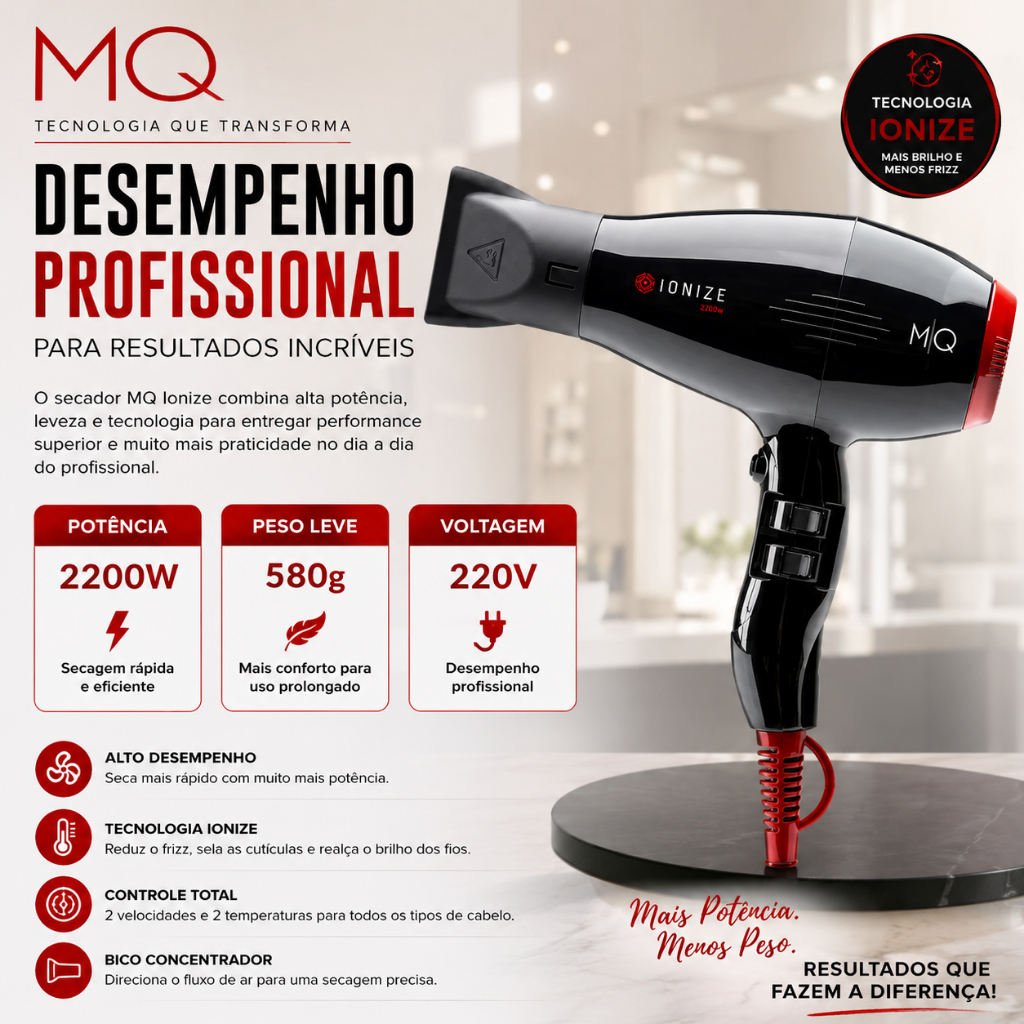 Secador MQ Profissional Ionize 2200w Preto 220V - 580G