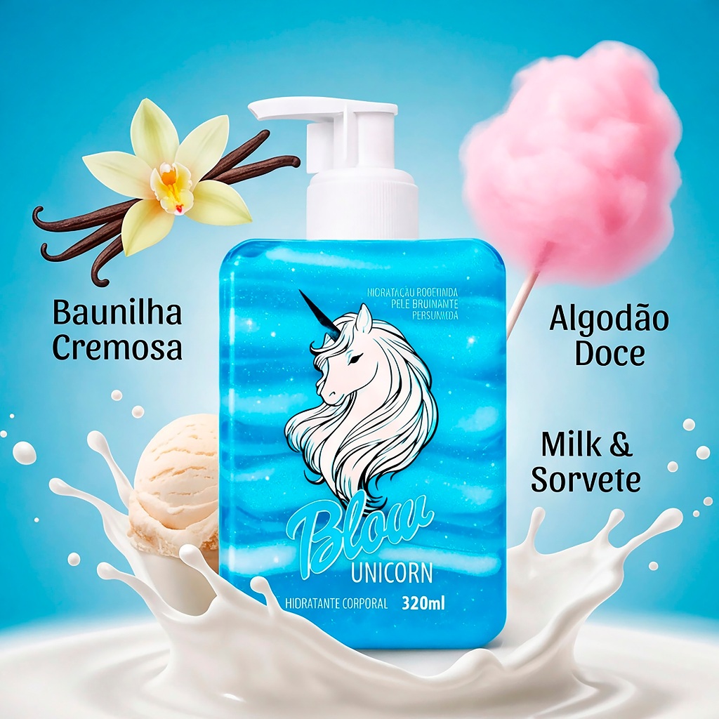 Creme Gel Hidratante Corporal Iluminador Blow Unicorn com Glitter Efeito Glow 320ml - Blow Girl