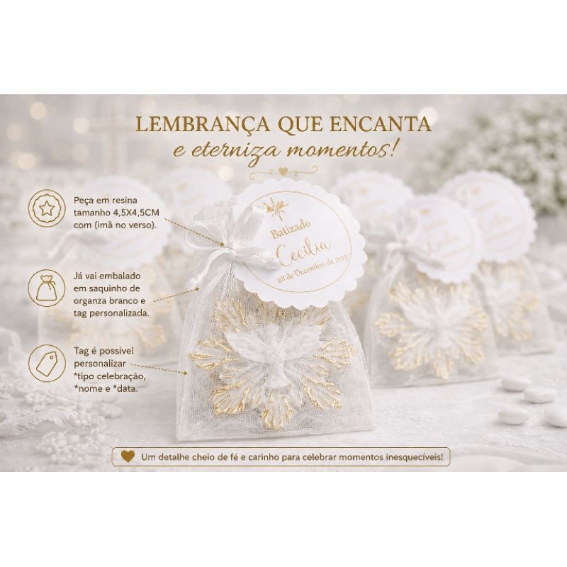 25 Lembrancinha Espírito Santo em Resina com Imã Personalizado | Batizado, Crisma, Primeira Eucaristia e Comunhão
