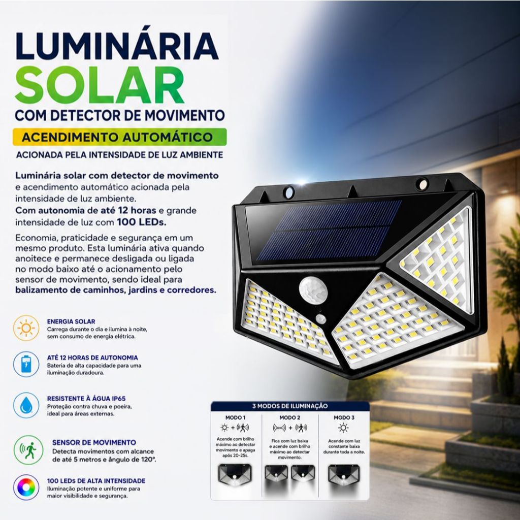 KIT 4 Luminária Arandela Solar Branco Frio Led 5.5V Econômico Externa Sensor Movimento 6500K Jardim