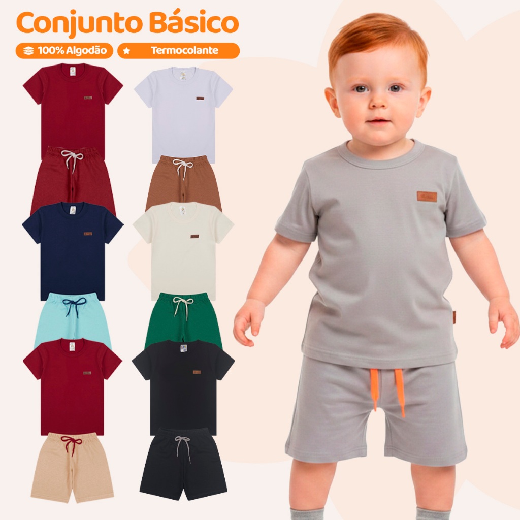Kit Sortido 6 Peças Roupa Menino Infantil Masculino Conjunto Básico Casual Liso de Verão Roupa Básica de Calor