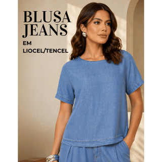 Blusa Jeans Leve Feminina Liocel Evangélica Tencel Fresca Igreja