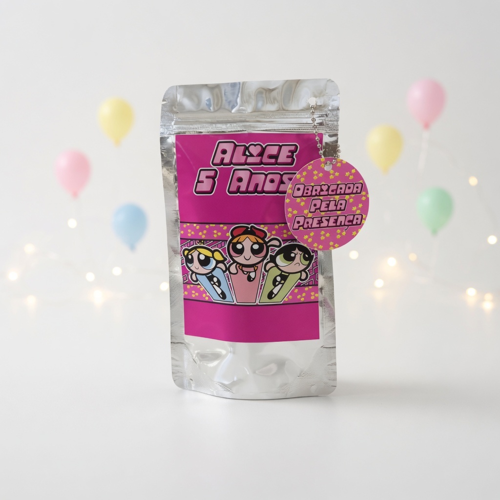 Saquinho Metalizado Ziplock Meninas Superpoderosas /Lembrancinha de Festa /Aniversário P