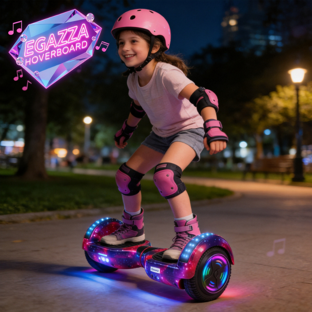 Egazza Hoverboard LED Skate Eletrico Exclusivo 6,5 Polg Vem com e Bluetooth caixa som Roxo Rosa