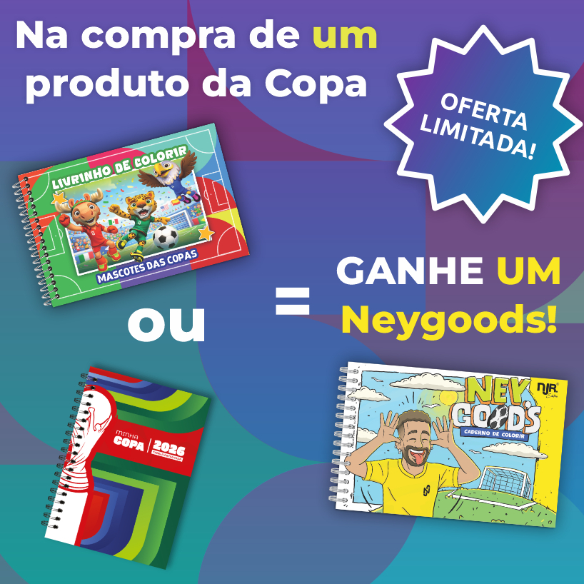 LIvro de Colorir dos Mascotes das Copas do Mundo 38 desenhos + Livro de colorir do Neymar PRESENTE